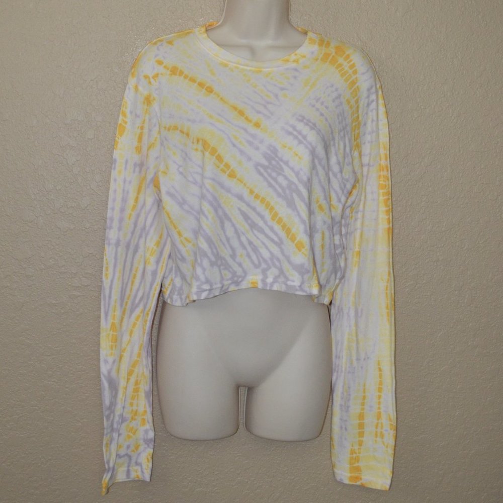 NWT Sz S SPRWMN Yellow Tie Dye Long Sleeve Cropped T-Shirt Top